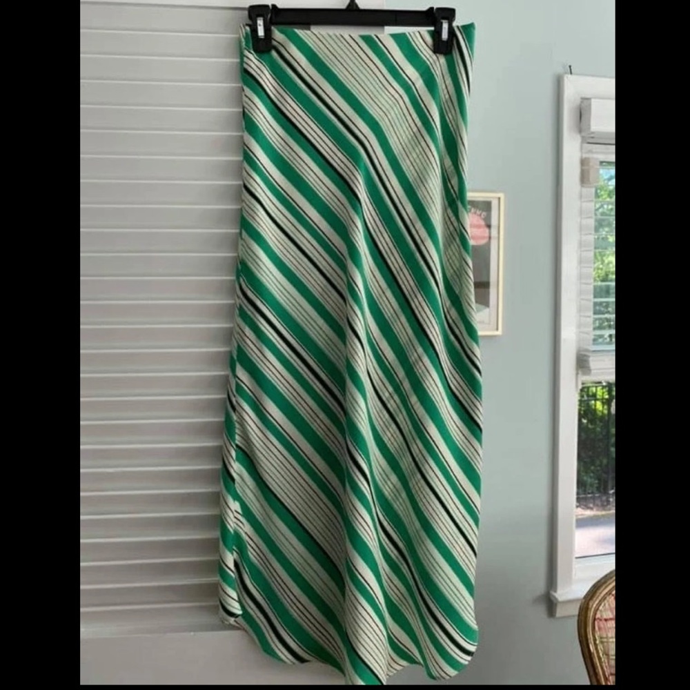 ZARA green striped maxi skirt